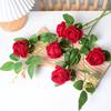 Artificial Rose Flower 3 Heads Full Blooming Fake Silk Roses Bouquet with Stem for DIY Vase Home Wedding Party Centerpiece