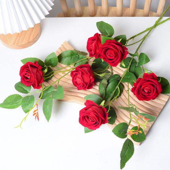Artificial Rose Flower 3 Heads Full Blooming Fake Silk Roses Bouquet with Stem for DIY Vase Home Wedding Party Centerpiece