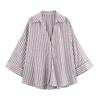 Summer European and American Women's Fashion Slimming Linen Multi-colored Striped Long Sleeve Shirt Top