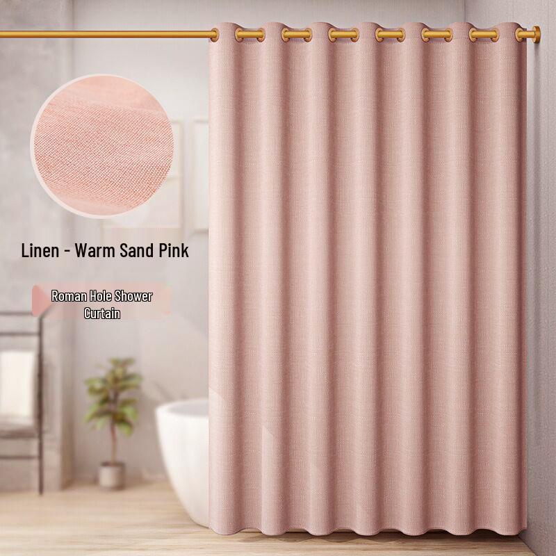 Roman Hole Linen Shower Curtain with Creative Digital Print and Magnetic Closure