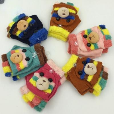 Autunno Inverno Bambini Cinque Dita Guanti Ragazzo Mezze Dita Guanti Bambina Bambino Maglia Guanti Carino Cartone Animato Caldo Flip Guanti