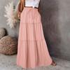 Women's Fashion Color Elastic Waist Skirt Loose Casual High Waist Tie Long Skirt