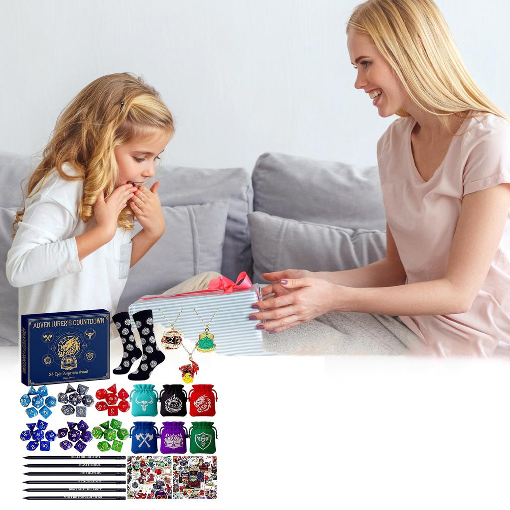 Würfel Adventskalender für Jungen, 24 Tage Countdown Geschenk mit Würfelset, thematischen Bleistiften, für Tischspiele, für Teenager