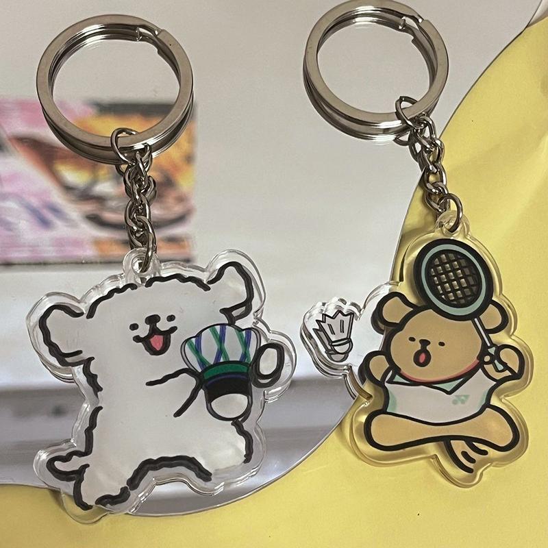Cartoon Line Puppy Play Badminton Series Keychain Schoolbag Hangings Decoration Accessries Gifts