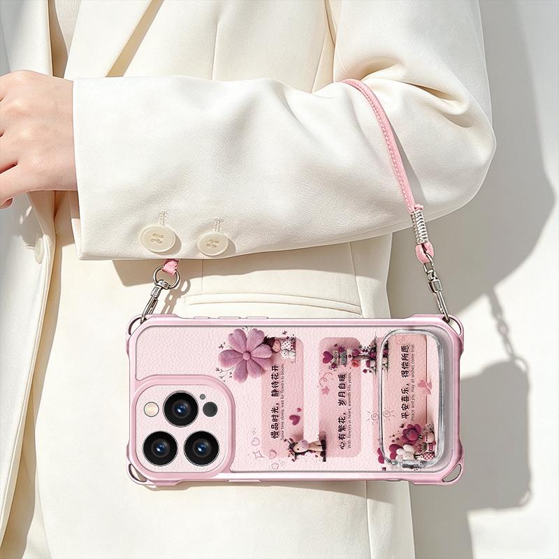 Waiting for the Flowers To Bloom, Suitable for Apple 17Pro Mobile Phone Case 16pro Makeup Bracket 15 Lanyard 14 Pink 13 Silicone Case