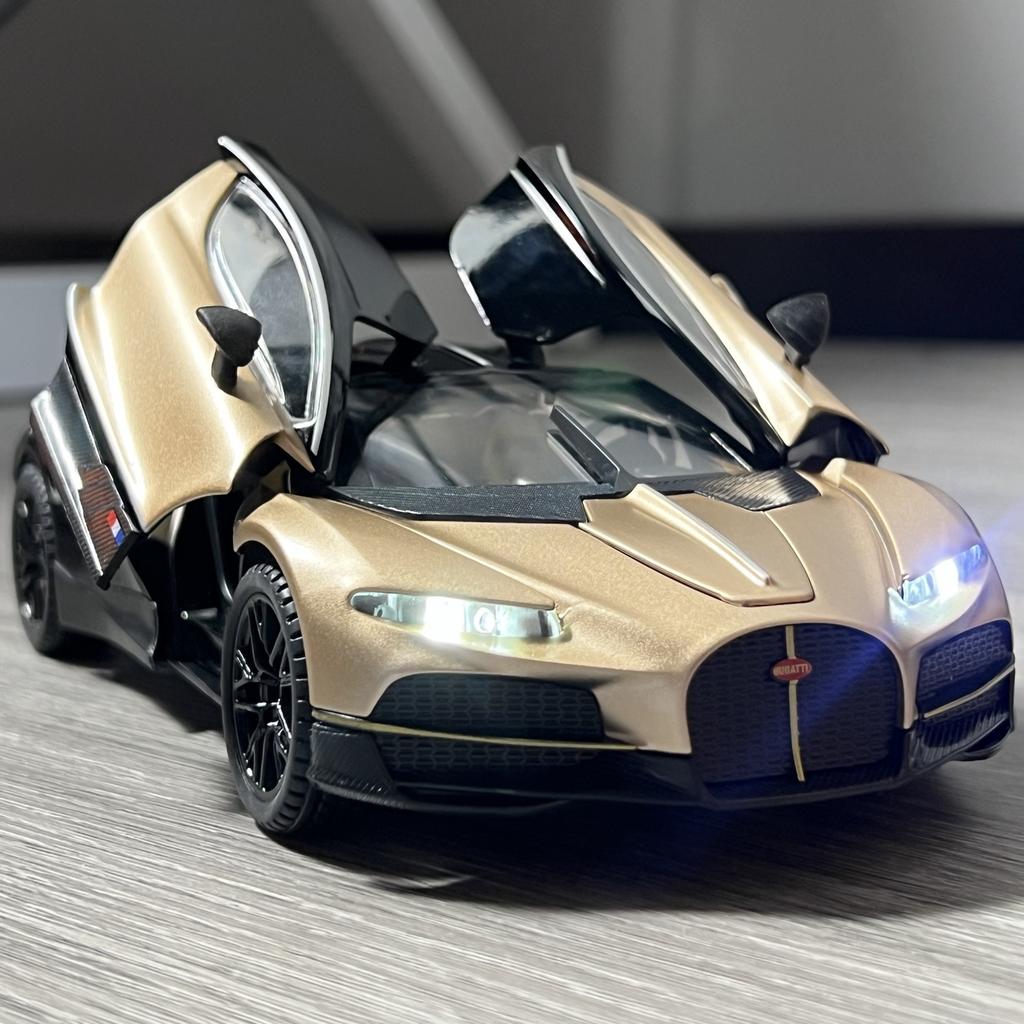 1:24 Bugatti Tourbillon Supercar Alloy Diecast Metal Model Car Collection Sound And Light Pull Back Children Toy Car Miniatures