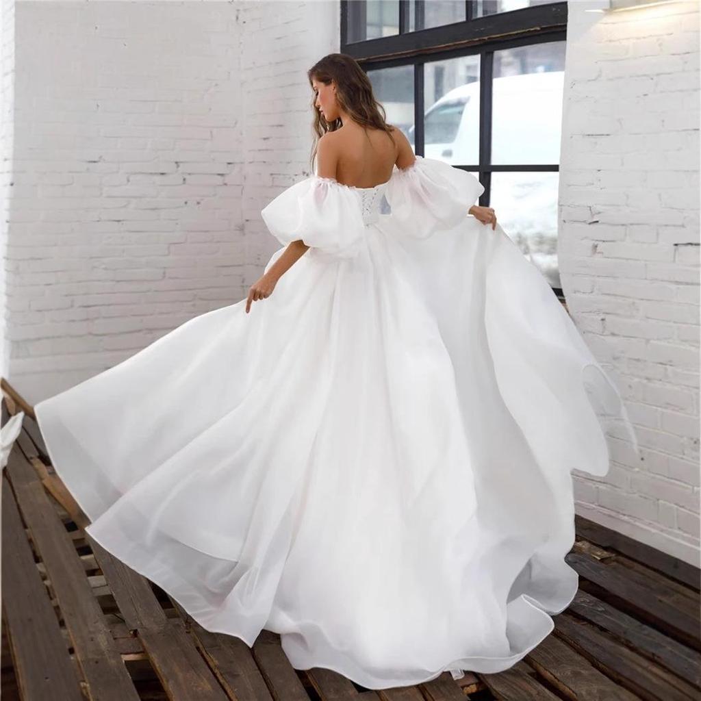 2026 Petite Plus Size Trägerloses Puffärmel Leichtes Gaze Französischer Hepburn-Stil Brautkleid