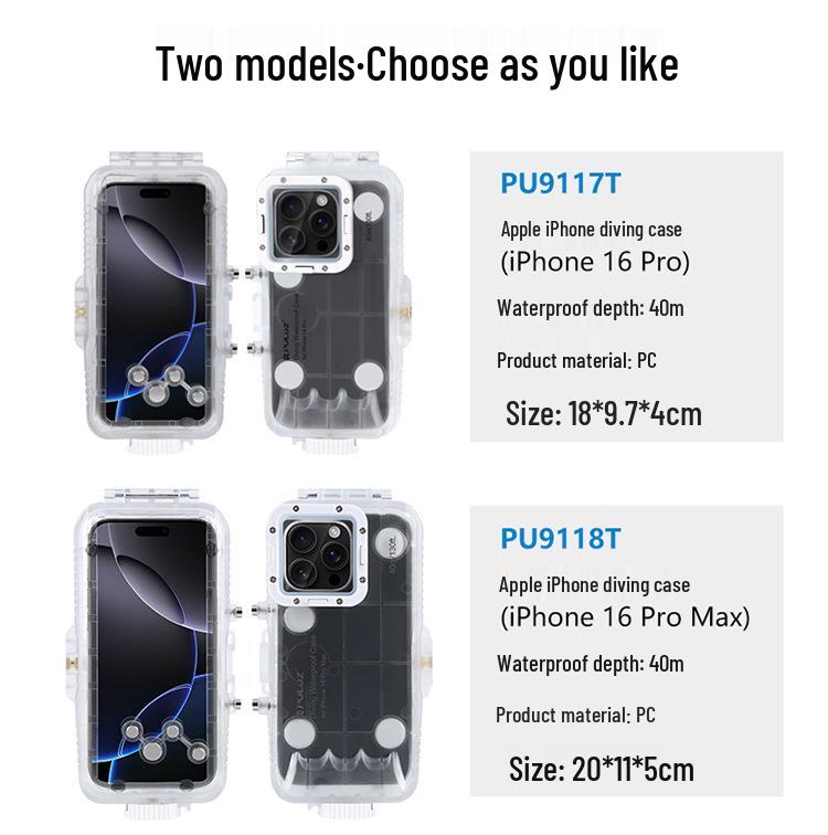 Wodoodporna obudowa do nurkowania PULUZ dla iPhone 16 Pro/Pro Max - Uszczelnienie 40m