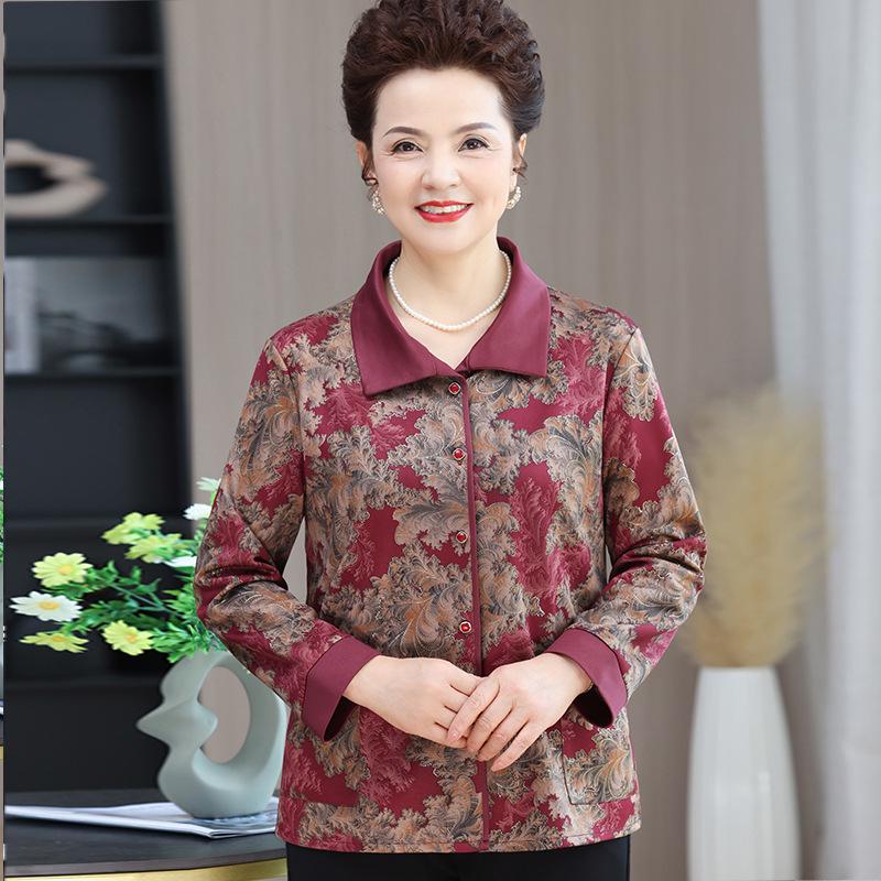 Grandma's Autumn 2025 Fashion: Long-Sleeve Shirt & Three-Quarter Sleeve Set for Middle-Aged and Elderly Women. 