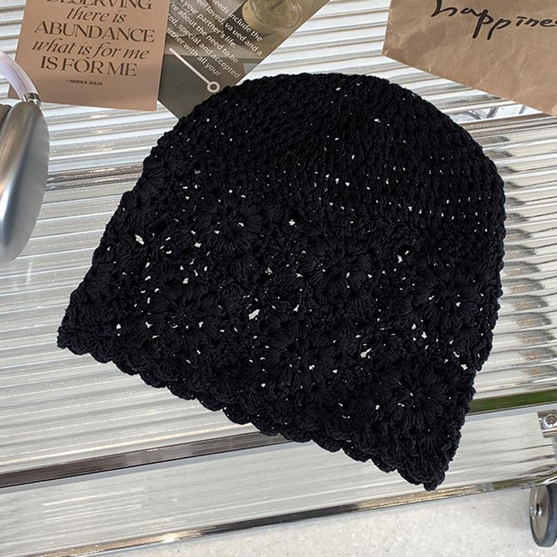Atmungsaktive Ausgehöhlte Strickmütze Blumen Lässige Baskenmütze Sommer Blumen Atmungsaktive Baumwolle Skullies Sonnenschirm Frauen