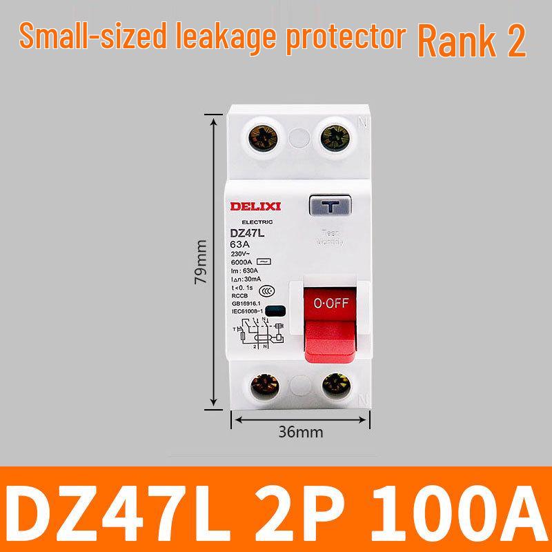 Delixi Mini Circuit Breaker DZ47L 2P/4P with Earth Leakage Protection, 63A/100A for Household Use