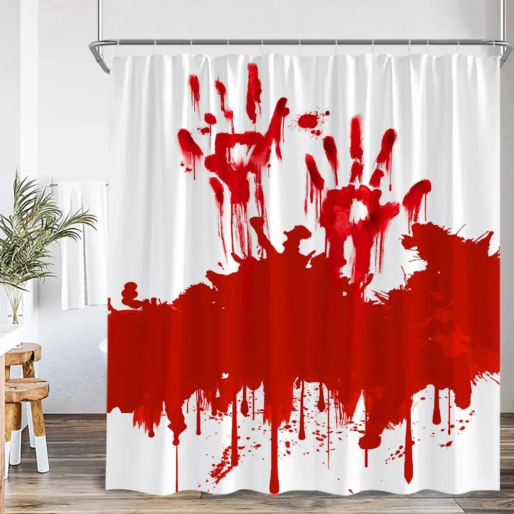 Bloody Handprints Halloween Blood Drops Help Me Shower Curtain Horror Bathroom Decoration Shower Curtain