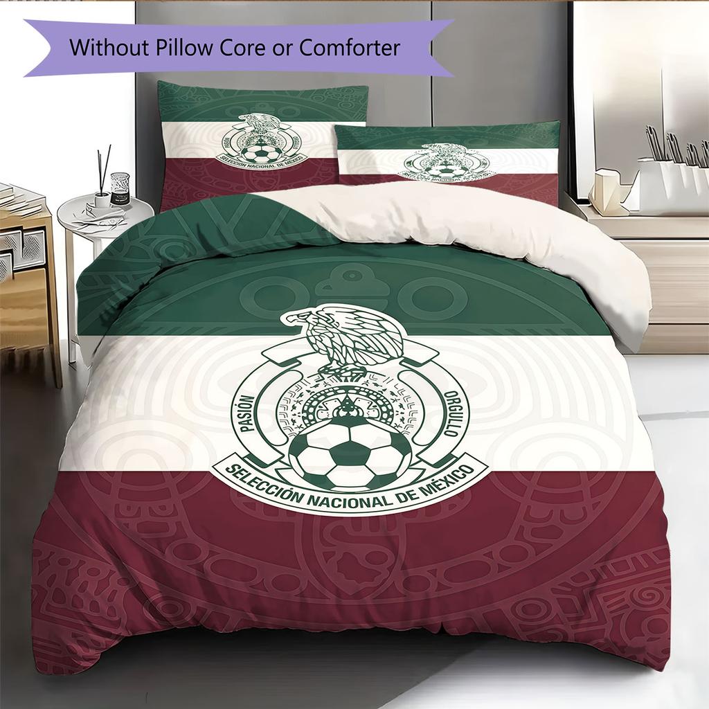 Mexico national football logo Pattern Bedding Home Decoration Birthday Gift (1 * duvet cover + 2 * pillowcase, without core),fan merchandise.