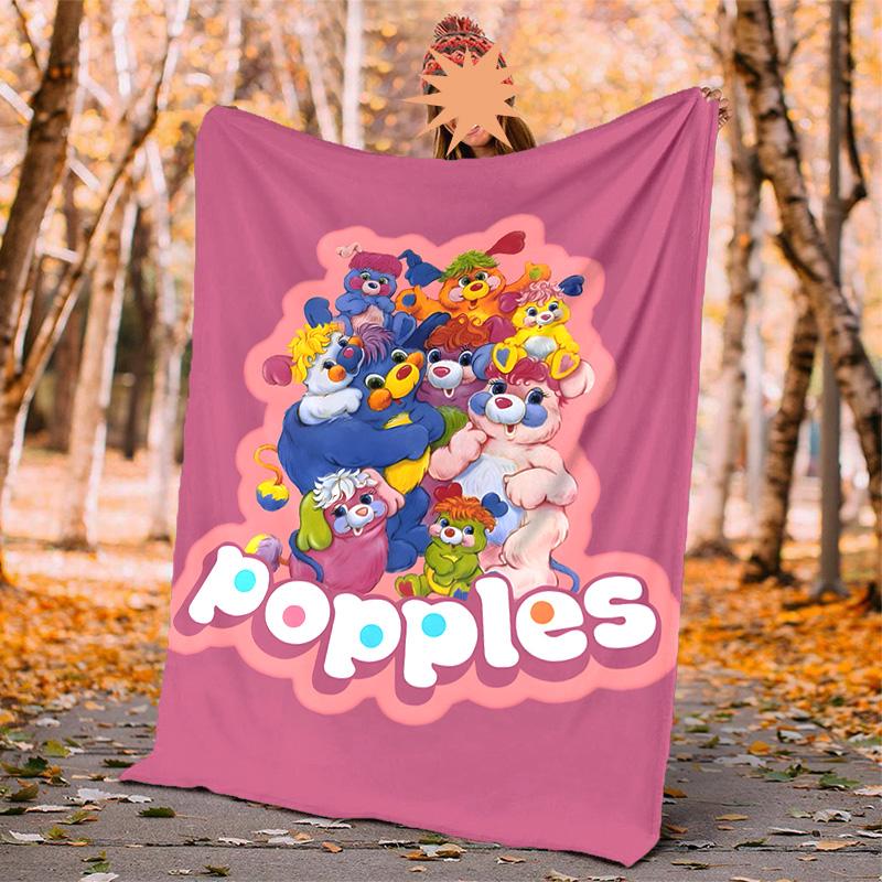 Popples Flannel Blanket Soft Warm All-Season Throw, Design for Camping, Car Travel, Hiking Sofa, Bed, Office Perfect Gift for Parties