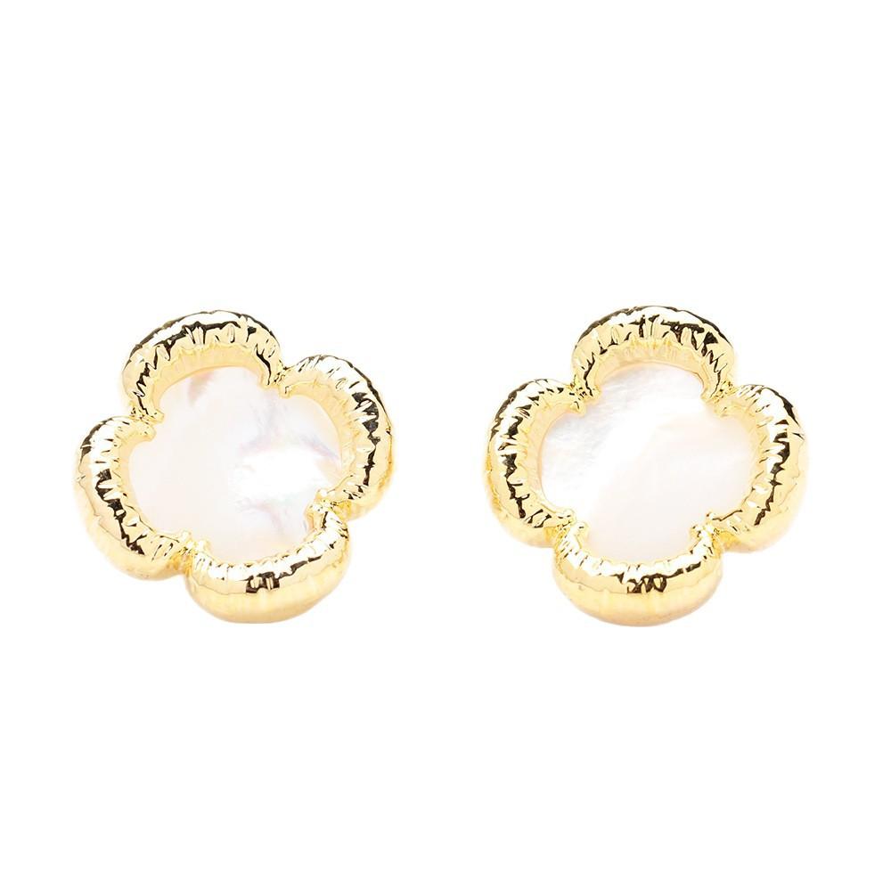 Vierblättriges Kleeblatt Französische Retro-Blumenstecker Ohrringe Damen Muschel Perlmutt Kleine Duftende Elegante Temperament Schmuck Silberne Nadel Ohrringe