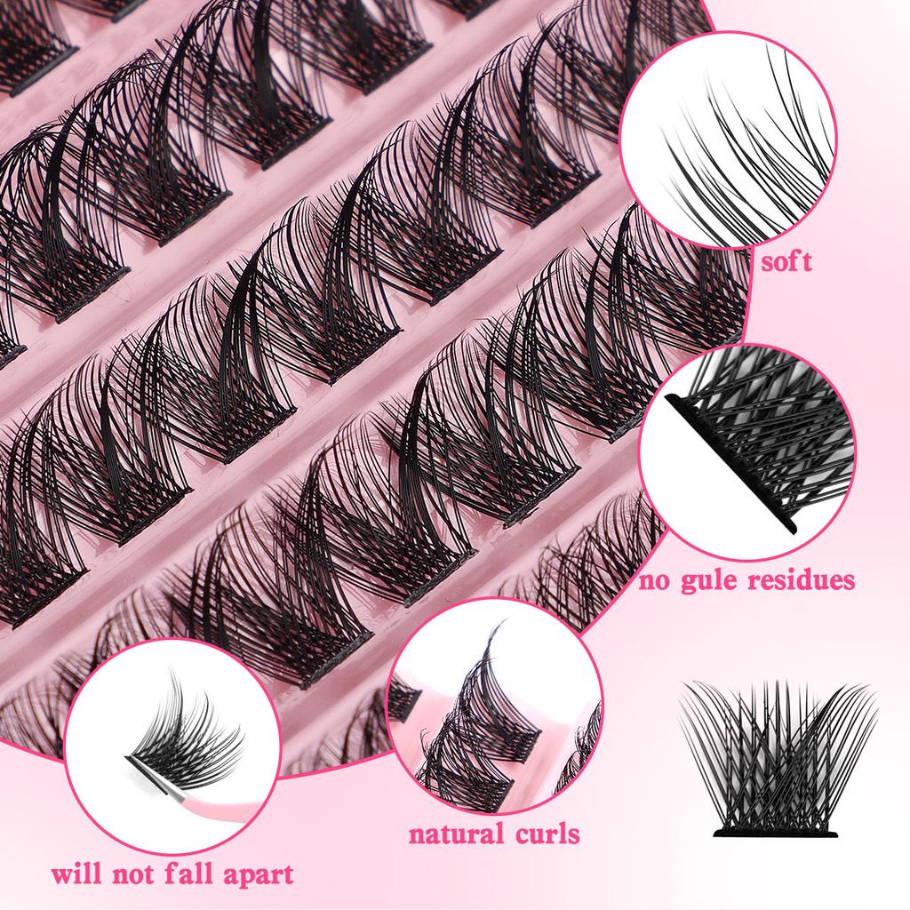 Thick Natural 120 Tufts False Eyelashes Set 8-16Mmdiy Segmented Single Tufts Curled Eyelashes
