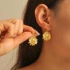 Exaggerated Titanium Steel Sunflower Earrings for Women - Retro High-End Studs