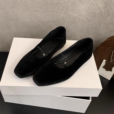 Flat Spring and Autumn Suede Retro Square Head Single Shoes Women's Shoes 2025 New French Mary Jane Shoes Retro Ladyshoes