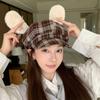 Retro British Plaid Beret Female Rabbit Ears New Autumn and Winter Cute Age Reduction Versatile Face Small Star Anise
