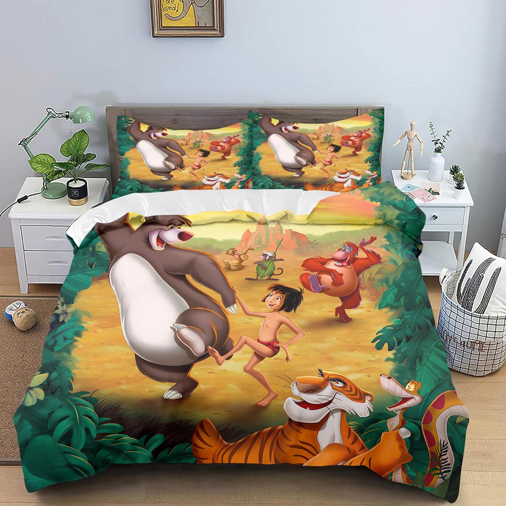 Copripiumino Libro della Giungla Serie Principesse Set Piumone Biancheria da Letto 3D Biancheria da Letto per Bambini Set 3 Pezzi 1 Copripiumino Misura King Size
