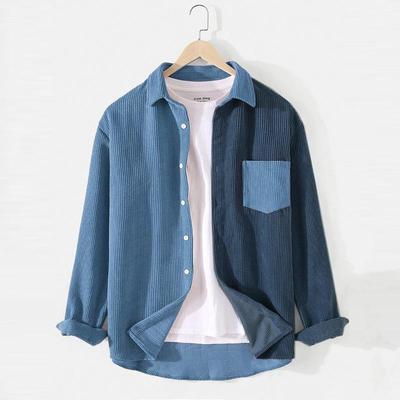 Frühling Herbst Herren Jacke Cord Streifen Zweifarbige Hemden Tasche Einreiher Revers Weicher und bequemer Freizeitmantel