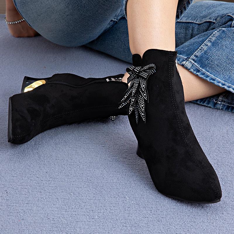 Autumn/Winter New Mid-Heel Casual Pointed-Toe Boots - Soft Leather & Suede, Chunky Heel, Fashion Boots