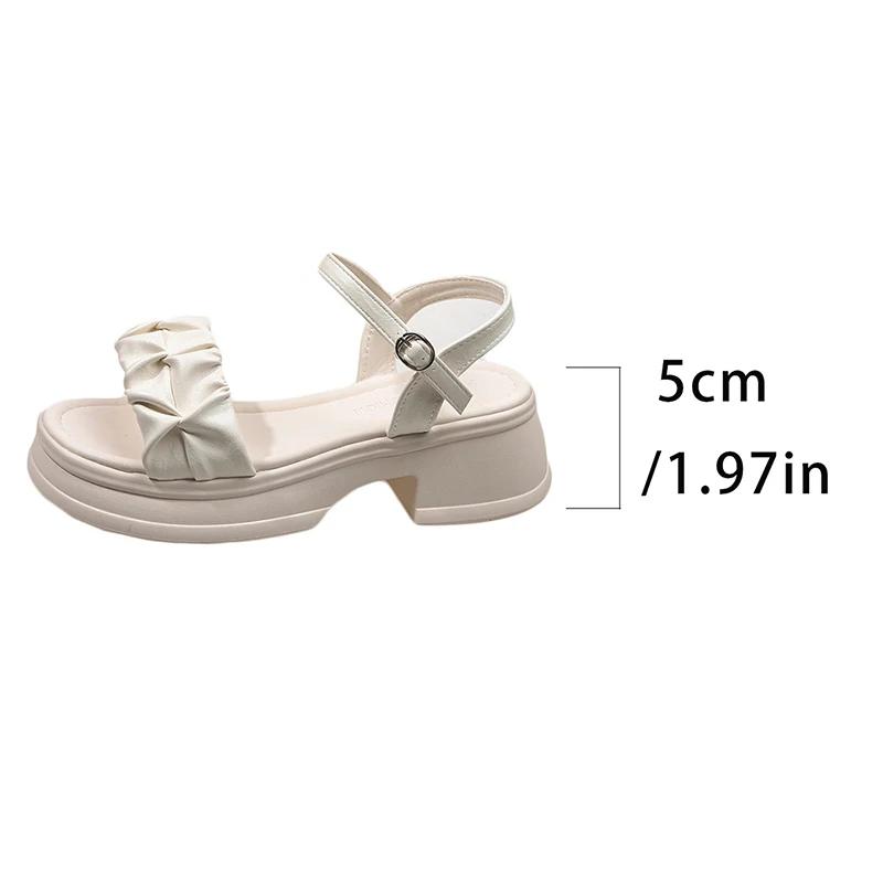 Fashion Pleated Thick Bottom Non Slip Beach Shoes Woman Plus Size Ankle Strap High Heel Sandals Comfort Light Chunky Platform Sandals