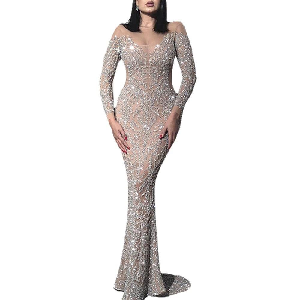 Robe de soirée printemps 2025 européenne et américaine: Jupe Sexy Slim à Manches Longues Estampée à Chaud pour Banquets