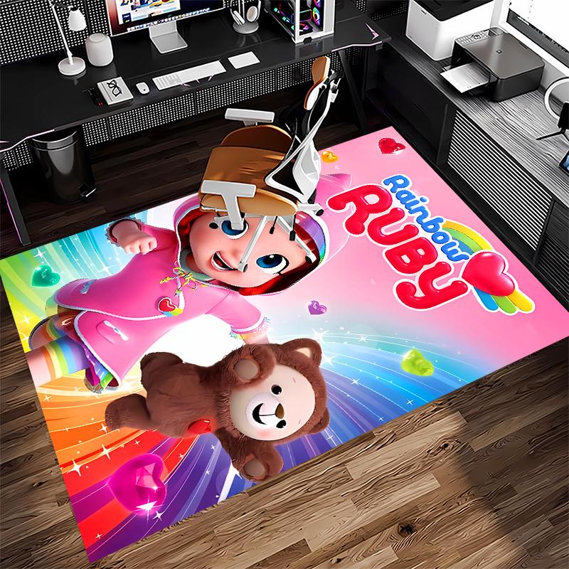 1pc Rainbow Ruby Print Area Rug - Soft,Washable Non-Slip Indoor Mat for Office Chairs,Living Room,Home Office Decorative Rug