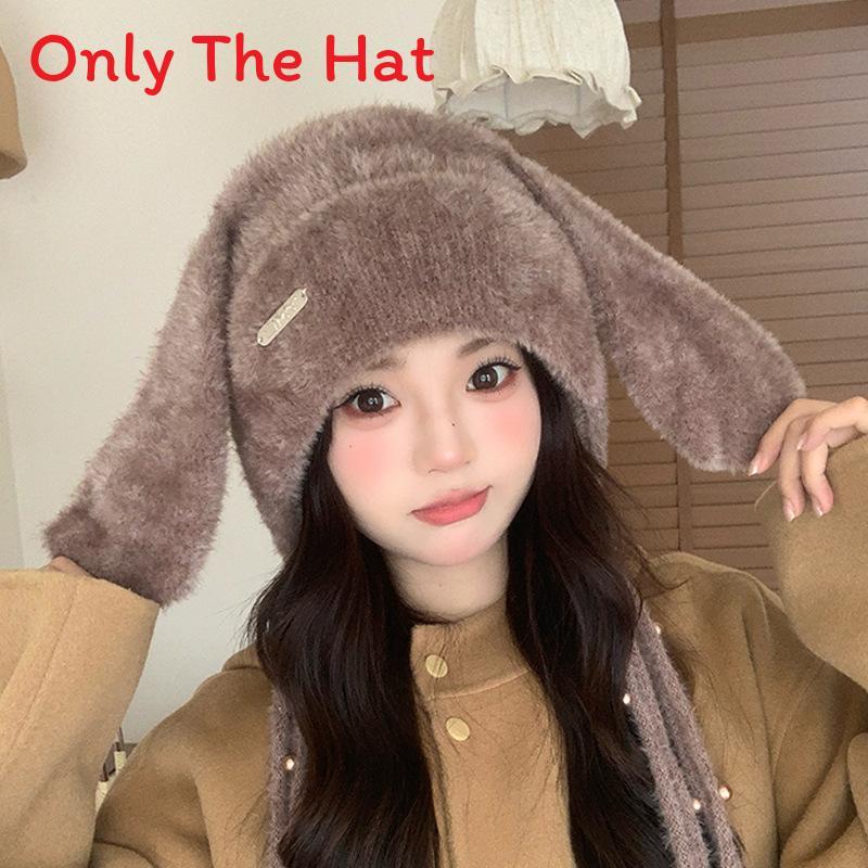 Cozy Woolen Bunny Earmuff Hat With Wind Resistant Knit For Winter Outings коричневый