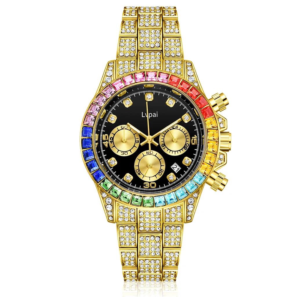 Wristwatch for Men Colour Rhinestone Calendar Quartz Watch Hip Hop Clock