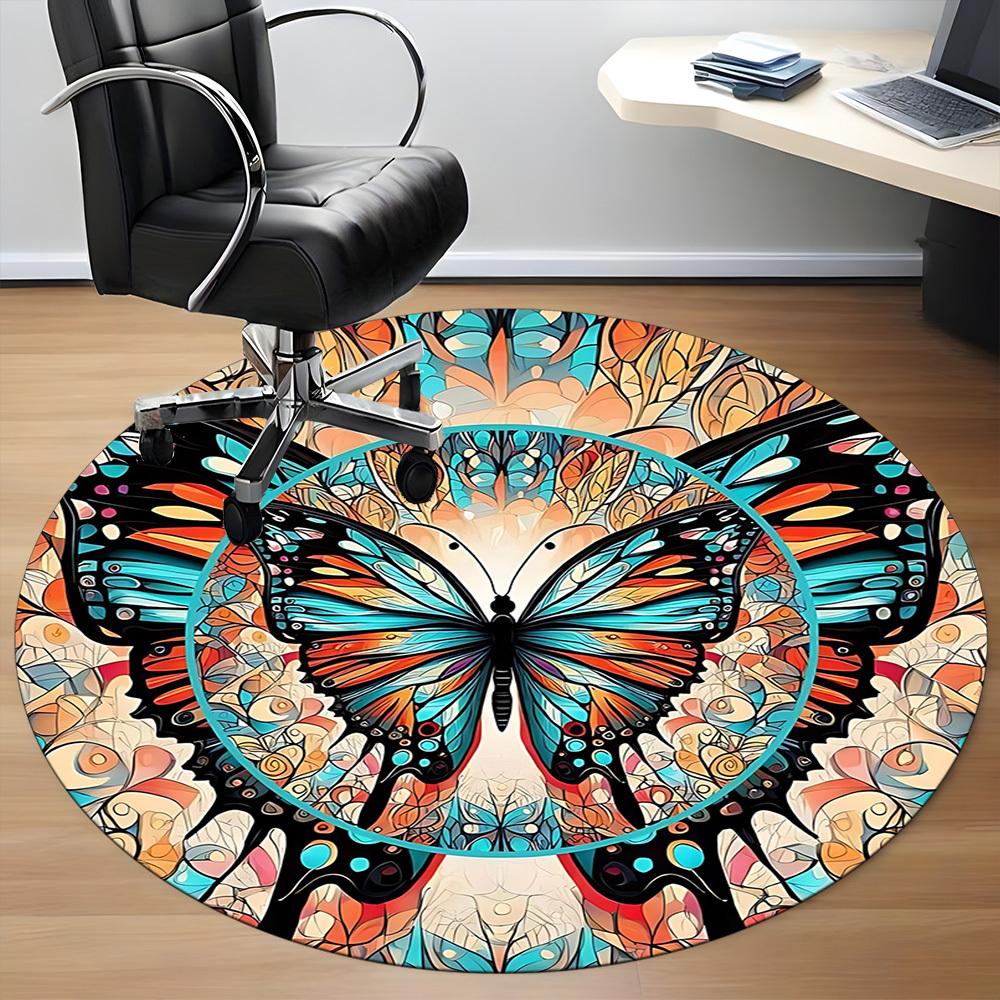 1 alfombra redonda de mandala de mariposa para oficina, debajo de sillas de oficina, dormitorio, sala de estar, decoración del hogar, decoración de habitación, disponible en varios tamaños