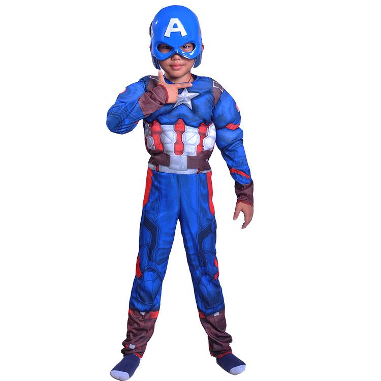 Kinder Captain America Kostüm Cosplay Halloween Rollenspiel Set mit leuchtender Maske und Schild für Jungen Superhelden Outfit