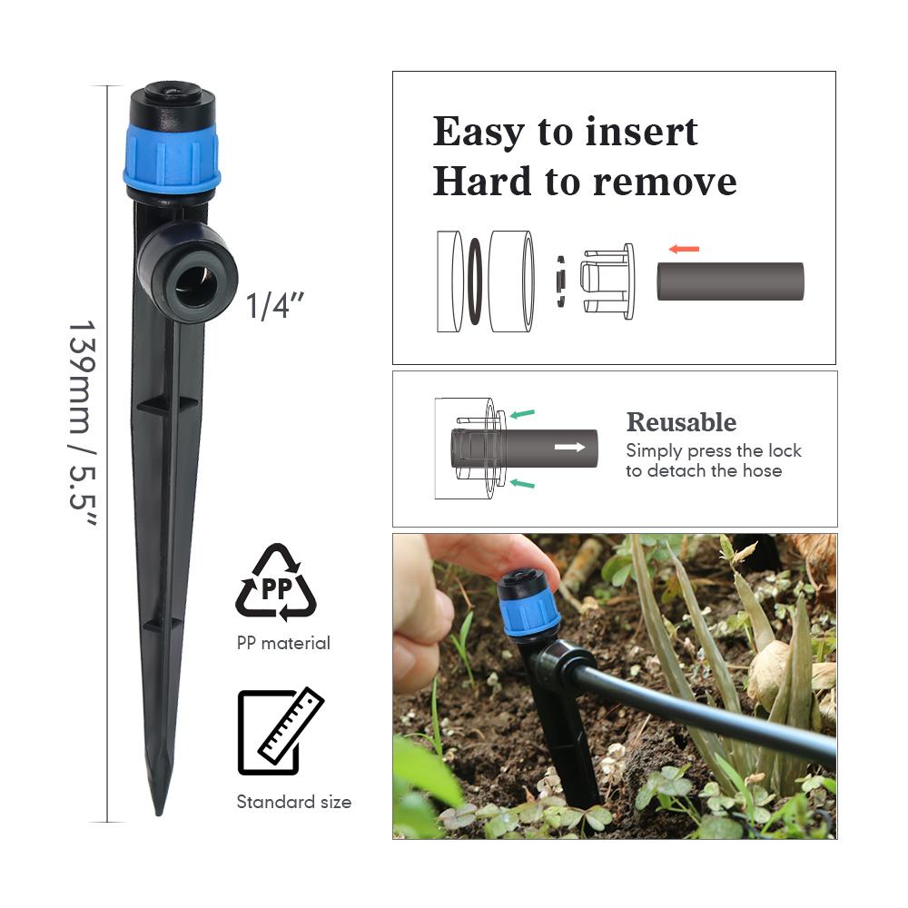 13cm Bubbler Sprinkler W/ Stake 1/4″ Quick Connect Adjustable Dripper Garden Irrigation Lawn Large Area Plants Watering 0-80L/H