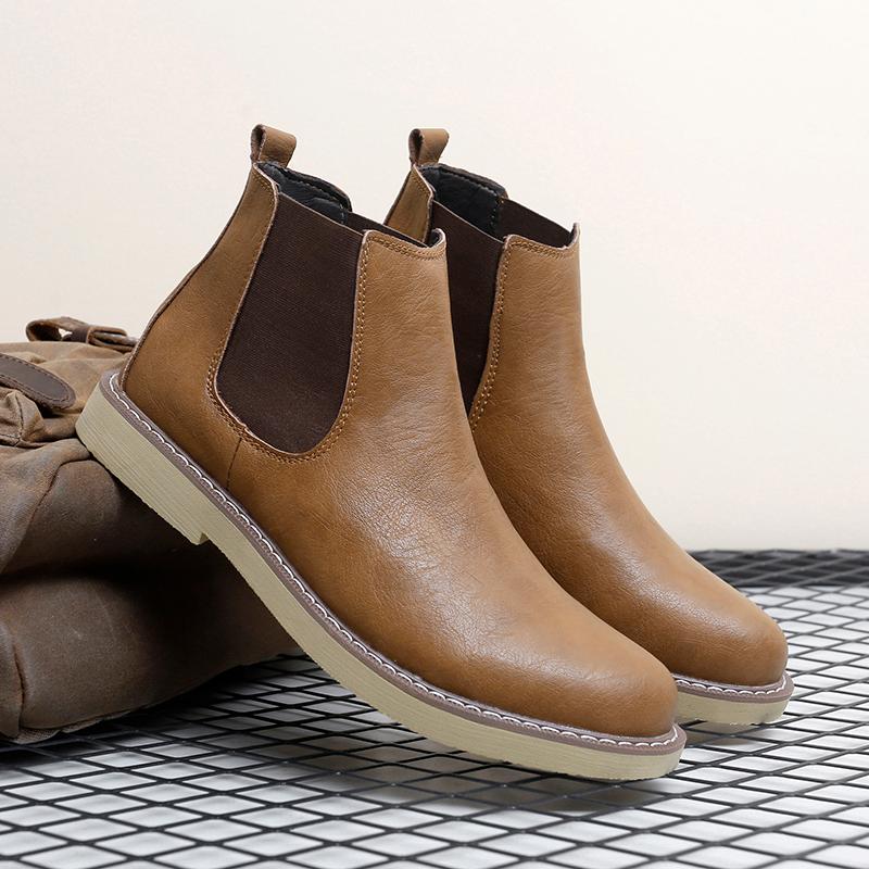 Fashion Men Retro Cowboy Boots PU European and American Business Office High Quality Chelsea Boots Outdoor Training Boots Size 38-48