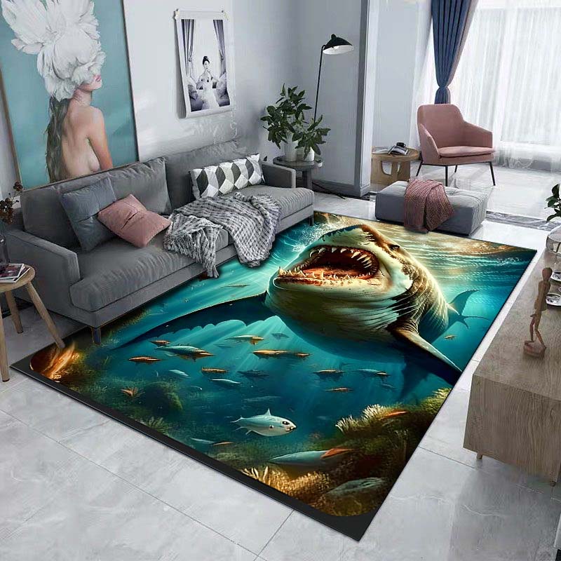 1PC Shark swimming with open mouth Print Carpet Rug for Living Room Bedroom Sofa Doormat Home Decor Non-slip Floor Mat