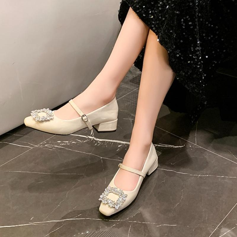 Modeschuhe Frau Ballerinas Schnalle Kristall Kleid Neu Strass Sommer auf Absätzen Frühling Mary Janes Hohe Schnallenschuhe Frau Ballerinas Kristall