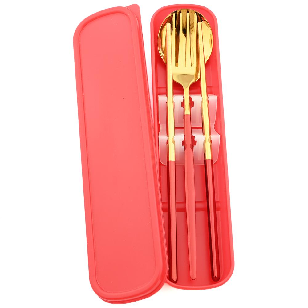 Gold Geschirr Set Reise Camping Besteck Gabel Löffel Stäbchen Set Geschirr Mit Tragbare Box Edelstahl Besteck Set