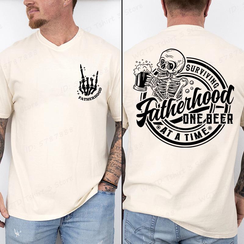 Fatherhood Tshirt Surviving Fatherhood One Beer At A Time Print Tshirts Funny Dad Tees Drinking Husband Fathers Day Gift