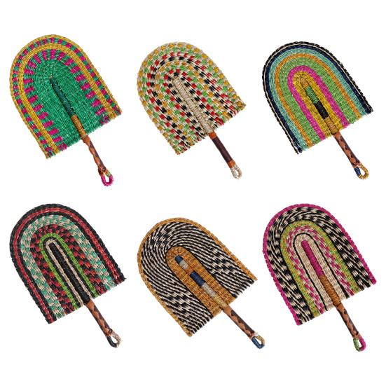 Handmade Straw Weaving Fan Natural Sea Grass Raffia Fan with Long