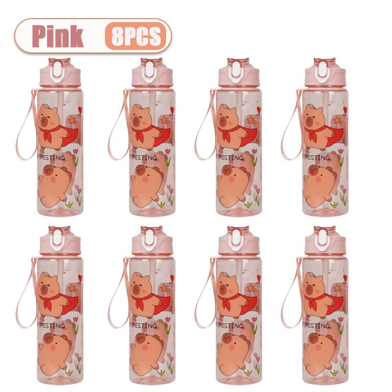 1-10PCS Capybara Cartoon Water Bottle with Straw for Gift Lightweight Dishwasher Round Reusable Whimsical Design