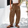 Women's Sanitary Pants, Wide Leg Pants, High Waist, Leg Cinching, Patchwork Pockets, Casual Pants