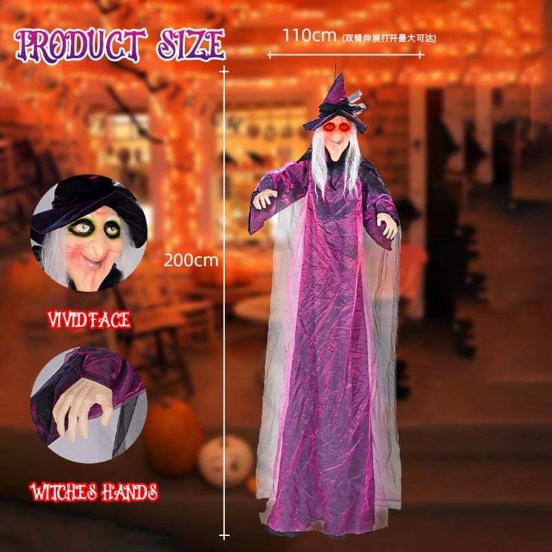 Sound Activated Halloween Witch Ornament with Illuminated Eyes Portable Hanging Decoration for Haunting Celebration