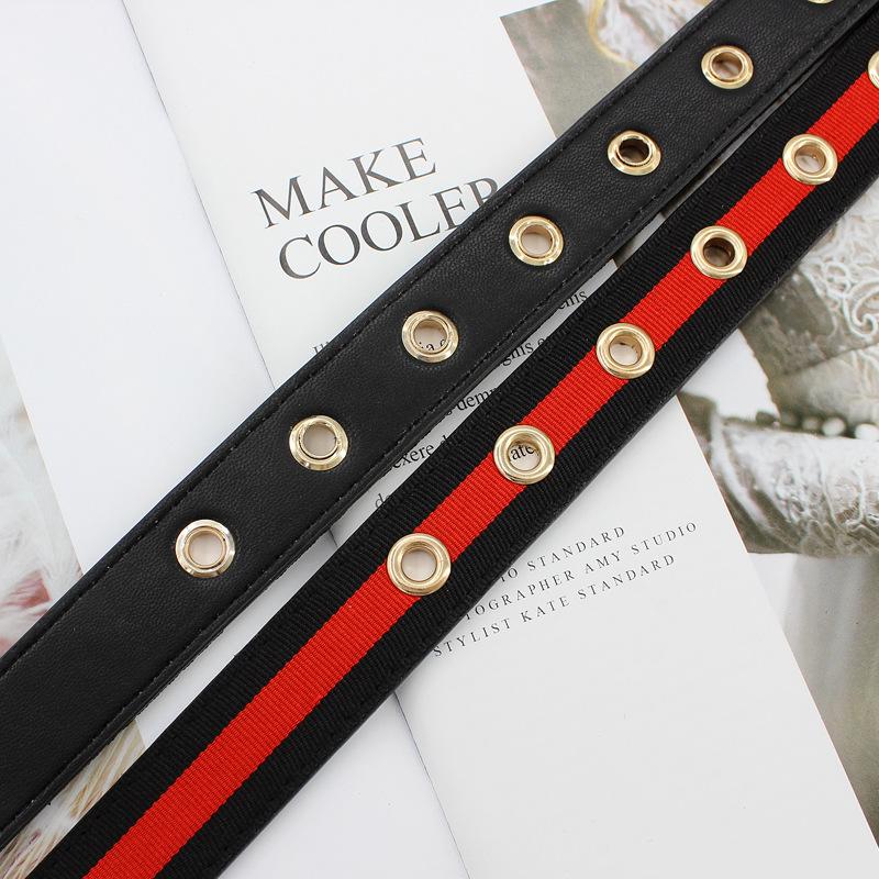 Student Canvas Striped Round Buckle Thin Belt Unisex Decorative Belt Tide