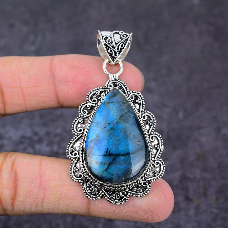 Blue Labradorite Gemstone Handmade 925 Sterling Silver Gift Pendant 2.40" r9N21
