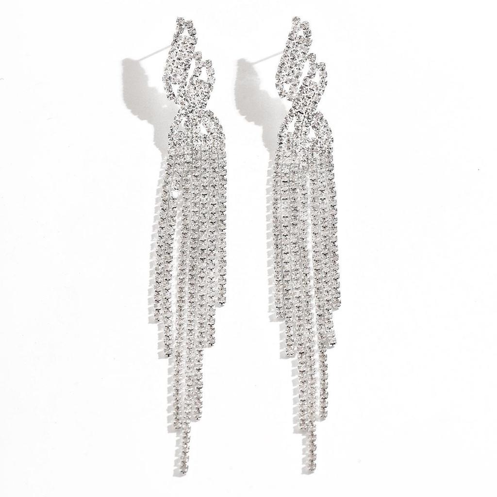Luxury Eco-Friendly Rhinestone Tassel Earrings: Shiny, Fashionable, and Elegant Dangle Earrings for Women