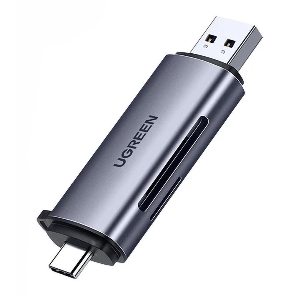 Ugreen CM185 Dual-Port USB-A/C 3.0 Card Reader for SD & microSD - Gray