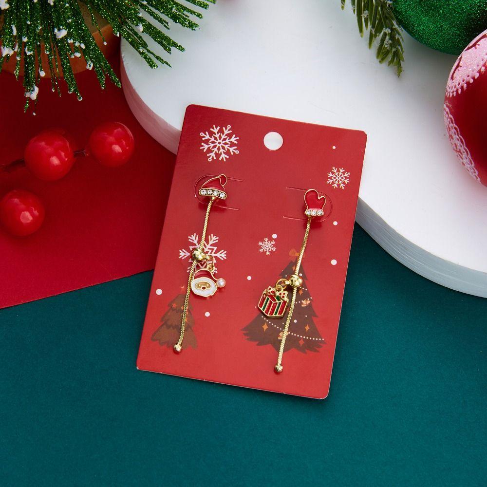 Tassel Christmas Earrings Rhinestone Moving Santa Claus Dangle Earrings Christmas Jewelry Girls