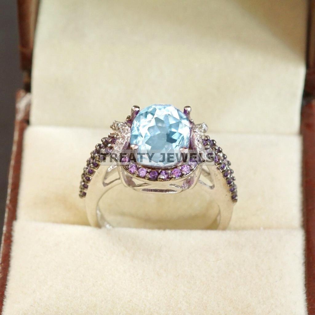 Aquamarine Oval Cut Gemstone With 925 Sterling Silver Ring For Men's #A750 JL375659086012