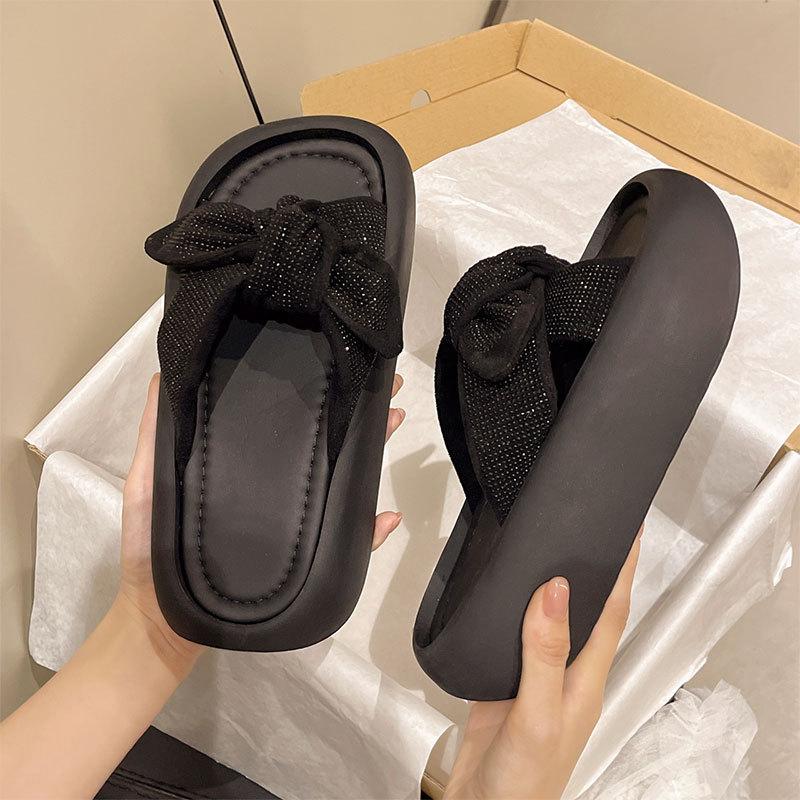 Thick-bottomed bow one-word women's summer 2025 new fashion versatile trend wear sandals casual slippers